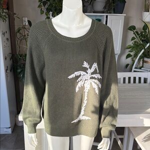 Handmade Olive Green knit Sweater with white Palm Tree Design size M